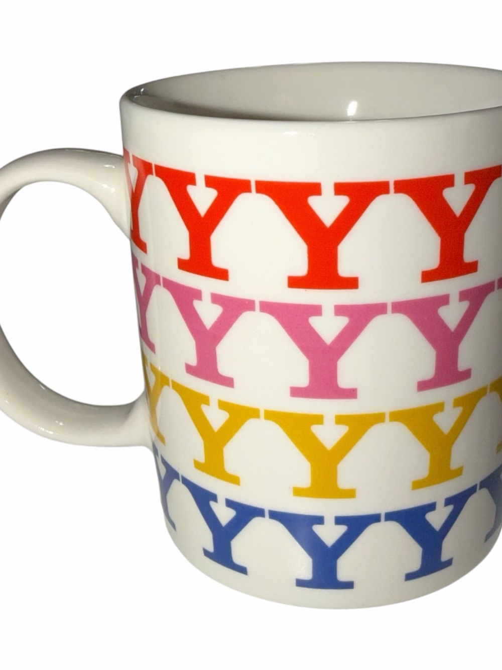 Ashland White Ceramic Mug with Red, Pink, Yellow and Blue 'Y' Pattern - Picture 2 of 4